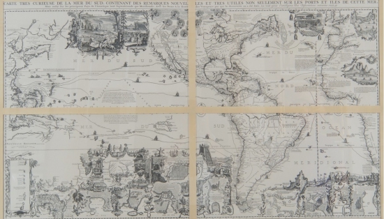 Carte tres curieuse de la mer du sud, contenant des remarques nouveli les et tres utiles non seulement sur les ports et iles de cette mer,  (I-IV)